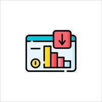 A flat icon of a bar chart with a red arrow vector