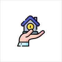 Hand holding a house icon with a key in it vector