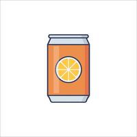 A can of orange soda with a slice of lemon vector