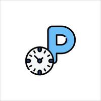 A clock and the letter p in blue and white vector