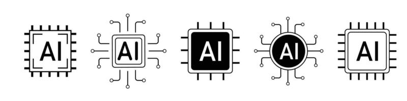 AI circuit board line icon, simple Electric processor chip, Artificial intelligence AI processor. CPU future tech symbol. vector