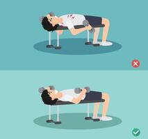 man wrong and right dumbbell fly posture, illustration vector