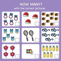 Counting educational.How many objects task. Educational worksheet for preschool vector