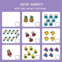 Counting educational.How many objects task. Educational worksheet for preschool vector
