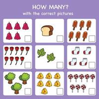 Counting educational.How many objects task. Educational worksheet for preschool vector