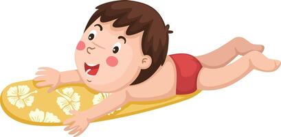 Child on surf board. funny cartoon character illustration vector