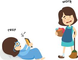 Opposite rest and work illustration vector