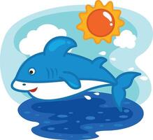 cute cartoon shark character on white background illustration vector