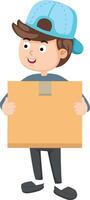 Smiling delivery man holding a package box vector