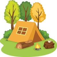 Illustration of isolated camping in forest with tent vector