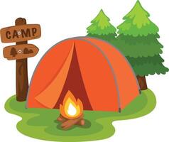 Illustration of isolated camping in forest with tent vector