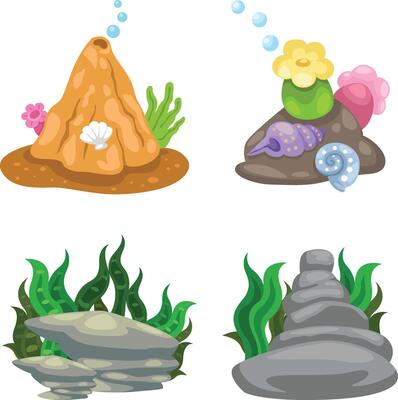 Illustration of a seaweed with stone