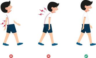 Wrong and correct walking posture,illustration, vector