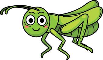 illustration of green grasshopper cartoon outline white on background vector