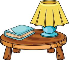 illustration of table with book and lamp isolated on white background vector