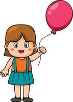 happy cute kid girl run holding balloon vector
