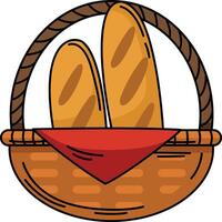 illustration of baguette in basket outline white on background vector