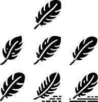 Feather icon set. Collection of black feathe on isolated background. Minimalist illustration. vector