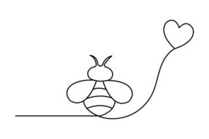 Bee continuous single line drawing of editable stroke Icon. vector