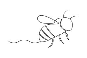 Bee continuous one line drawing with isolated on white background design vector