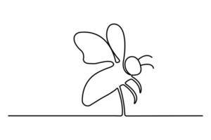Bee continuous one line drawing and minimalist outline icon vector