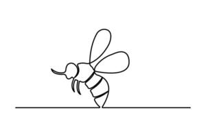 Bee continuous one line art drawing of minimalist outline icon vector