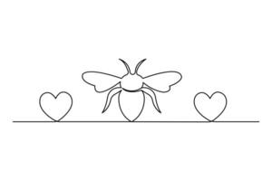 Bee continuous single line art with black and white background vector