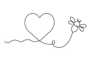 Bee continuous one line drawing and isolated outline icon vector