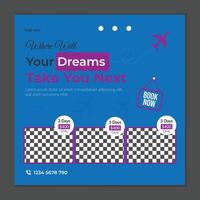 Travels social media post design template, tourist social media post design template vector
