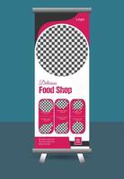 Food rollup banner design template, fast food stand banner design template, Food Promotion Stand Banner Design Template vector