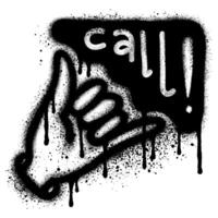 Call me hand gesture graffiti with black spray paint. vector