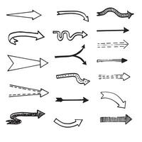 Set of simple lines hand drawn black arrows in various style. Set of simple of hand drawn black arrows. vector