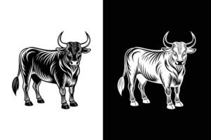 Strength and Perseverance. Bull Silhouette Icon in Monochrome design vector