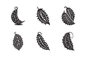 Bitter Gourd icon silhouette set Illustration. Fresh bitter gourd icon white background. vector