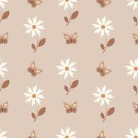 Seamless pattern with flowers and butterflies on a beige background vector
