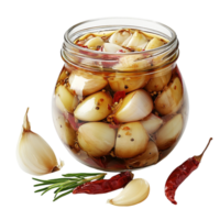 pickled garlic and chili peppers on a transparent background png