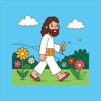 jesus in a flower field vector