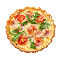 quiche with ham and tomatoes on a transparent background. png