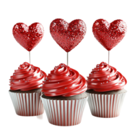 valentine's day cupcakes with red hearts on toptransparent background. png