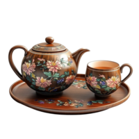 tea set with a teapot and cup on a tray transparent background. png