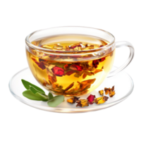 cup of tea with flowers and leaves transparent background png