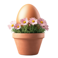 easter egg in flower pot on transparent background png