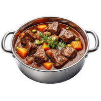 beef stew in a pan on a transparent background. png