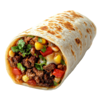 A burrito with a taco on it transparent background. png