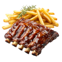 ribs and fries on a transparent background. png