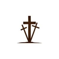 Three crosses on the mountain of the mountain where Jesus was crucified. vector