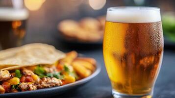 Elegant dining with drinks and flavorful dishes at a cozy restaurant during evening hours photo