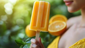 Enjoying a colorful ice cream treat in a warm setting under bright sunlight photo