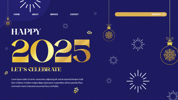 Flat Happy New Year 2025 Landing Page Template With Ornament psd