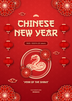 Gradient Chinese New Year Poster Template Design in Red Background psd